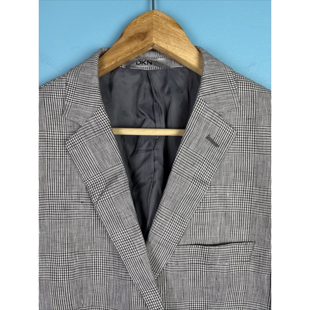 Dkny Men's Blazer 100% Linen 40 Reg Glen Plaid Check Black And White Old Money